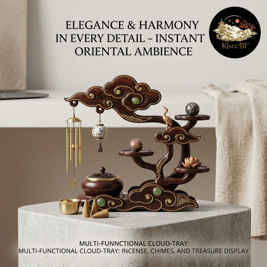 KlsccBI™ Zen Cloud Incense Burner & Display Stand – Elegant Oriental Home Decor with Wind Chimes, Lotus Ornament, and Treasure Tray – Perfect for Meditation, Aromatherapy, and Desk Decoration