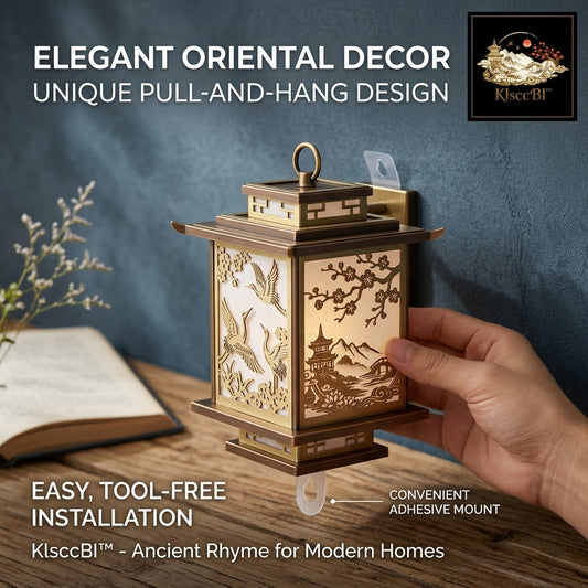 KlsccBI™ Oriental Zen Wall Lamp – Elegant Decorative Lantern with Cordless Adhesive Mount | Tool-Free Easy Installation | Artistic Asian-Style Ambient Lighting for Bedroom, Living Room & Home Office